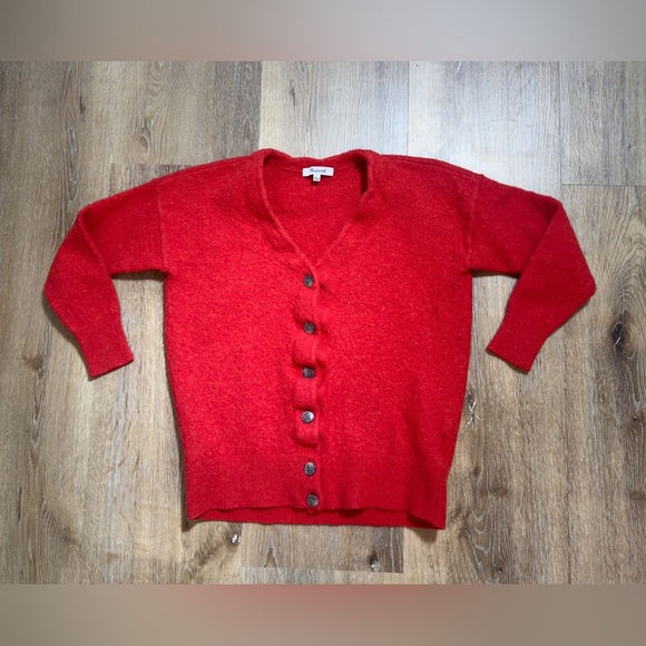 Madewell Vibrant Red Button-Up Cardigan 🍁🥮🍂 - Picture 1 of 8